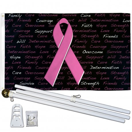 Breast Cancer Awareness Black 3' x 5' Polyester Flag, Pole and Mount