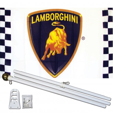 Lamborghini Racing White 3' x 5' Polyester Flag, Pole and Mount