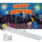 Happy New Year City 3' x 5' Polyester Flag, Pole and Mount