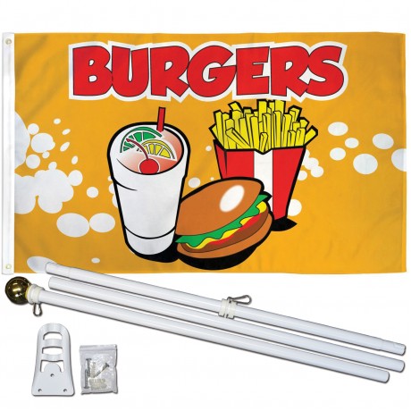 Burgers 3' x 5' Polyester Flag, Pole and Mount
