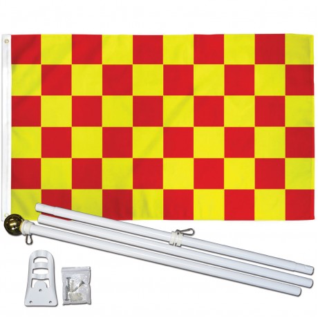 Checkered Red & Yellow 3' x 5' Polyester Flag, Pole and Mount