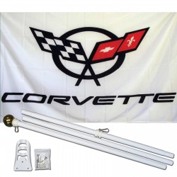 Corvette White 3' x 5' Polyester Flag, Pole and Mount