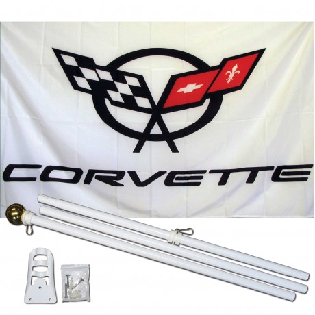 Corvette White 3' x 5' Polyester Flag, Pole and Mount