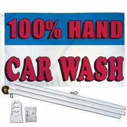 100% Hand Car Wash 3' x 5' Polyester Flag, Pole and Mount