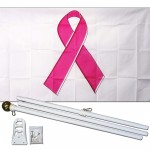 Breast Cancer Awareness White 3' x 5' Polyester Flag, Pole and Mount