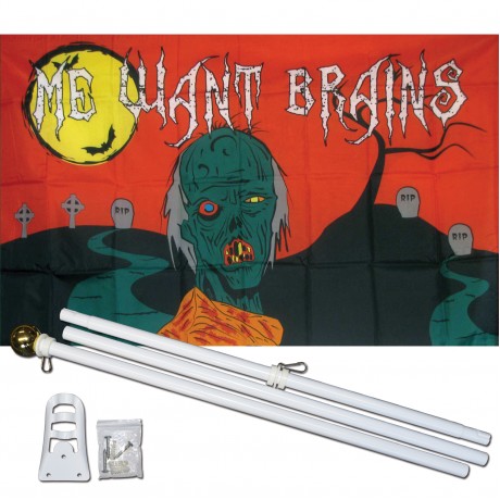 Me Want Brains Zombie 3' x 5' Polyester Flag, Pole and Mount