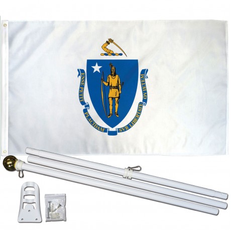 Massachusetts State 2' x 3' Polyester Flag, Pole and Mount