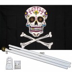 Sugar Skull and Crossbones 3' x 5' Polyester Flag, Pole and Mount