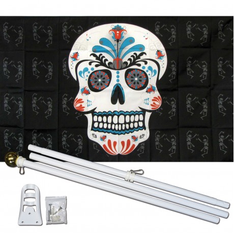 Sugar Skull Teal 3' x 5' Polyester Flag, Pole and Mount