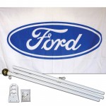 Ford White 3' x 5' Polyester Flag, Pole and Mount