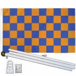 Checkered Blue & Orange 3' x 5' Polyester Flag, Pole and Mount