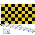 Checkered Black & Yellow 3' x 5' Polyester Flag, Pole and Mount