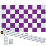 Checkered Purple & White 3' x 5' Polyester Flag, Pole and Mount
