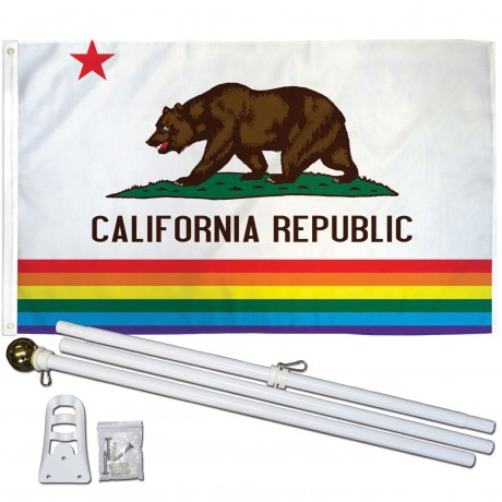 California Rainbow Pride 3 'x 5' Polyester Flag, Pole and Mount