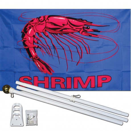 Shrimp Blue 3' x 5' Polyester Flag, Pole and Mount