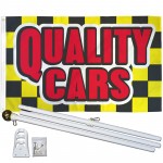 Quality Cars Yellow Checkered 3' x 5' Polyester Flag, Pole and Mount