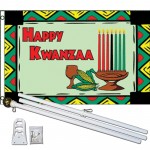 Happy Kwanzaa 3' x 5' Polyester Flag, Pole and Mount