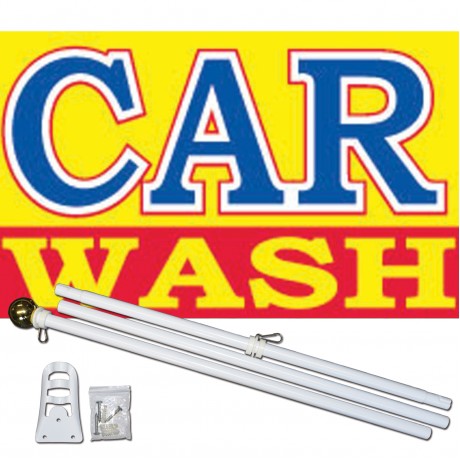 Car Wash Yellow 3' x 5' Polyester Flag, Pole and Mount