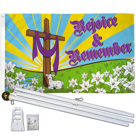 Easter Rejoice & Remember 3' x 5' Polyester Flag, Pole and Mount