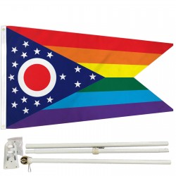 Ohio Rainbow Pride 3' x 5' Polyester Flag, Pole and Mount