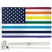 USA Old Glory Rainbow Pride 3' x 5' Polyester Flag, Pole and Mount