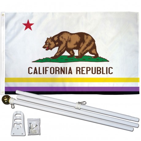 California Republic Non-Binary 3' x 5' Polyester Flag, Pole and Mount