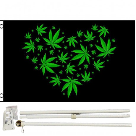 Marijuana Love Black Green 3' x 5' Polyester Flag, Pole and Mount