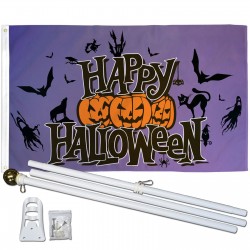 Happy Halloween Purple 3' x 5' Polyester Flag, Pole and Mount