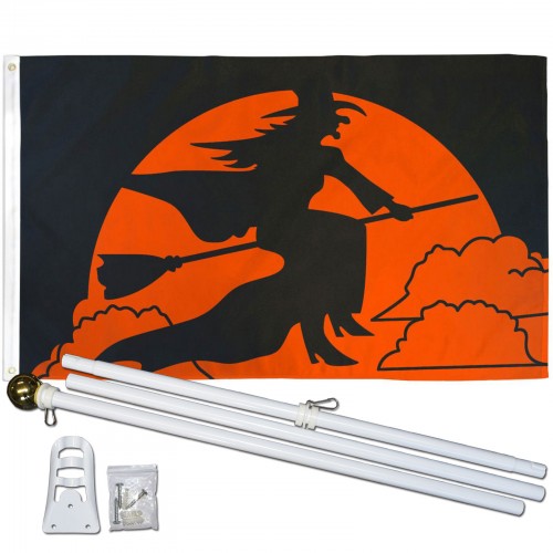 Halloween Flag Witch Moon  5x3ft Poles Or Windsocks Poles.With FREE BALL TIES