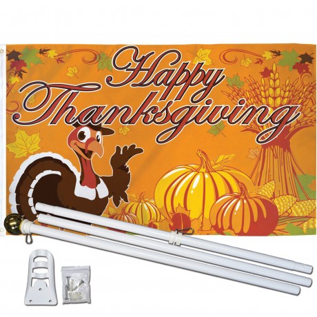 Happy Thanksgiving Turkey 3' x 5' Polyester Flag, Pole and Mount