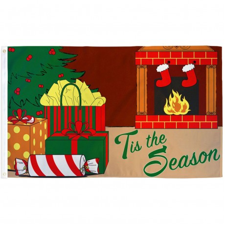 Tis The Season Fireplace Christmas 3' x 5' Polyester Flag