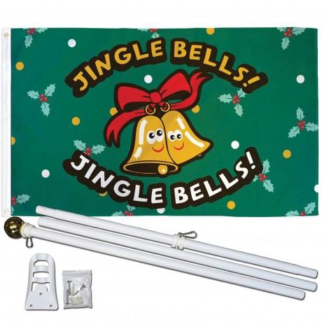 Jingle Bells Christmas 3' x 5' Polyester Flag, Pole and Mount