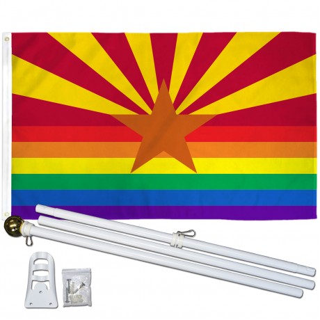 Arizona Rainbow Pride 3 'x 5' Polyester Flag, Pole and Mount