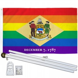 Delaware Rainbow Pride 3 'x 5' Polyester Flag, Pole and Mount