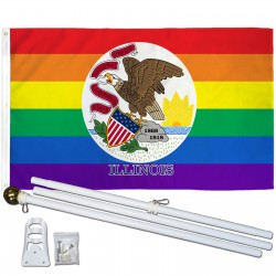 Illinois Rainbow Pride 3 'x 5' Polyester Flag, Pole and Mount