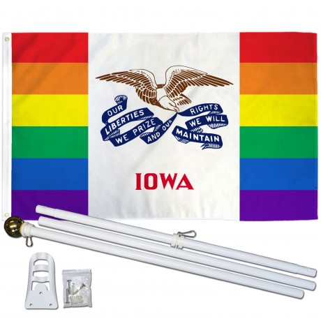 Iowa Rainbow Pride 3 'x 5' Polyester Flag, Pole and Mount