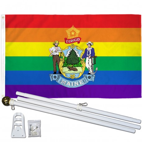 Maine Rainbow Pride 3 'x 5' Polyester Flag, Pole and Mount