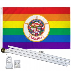 Minnesota Rainbow Pride 3 'x 5' Polyester Flag, Pole and Mount