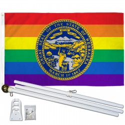 Nebraska Rainbow Pride 3 'x 5' Polyester Flag, Pole and Mount