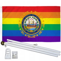 New Hampshire Rainbow Pride 3 'x 5' Polyester Flag, Pole and Mount