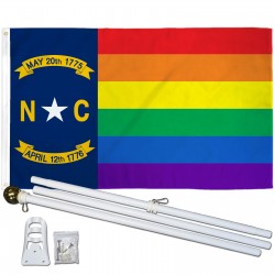 North Carolina Rainbow Pride 3 'x 5' Polyester Flag, Pole and Mount