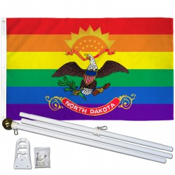 North Dakota Rainbow Pride 3 'x 5' Polyester Flag, Pole and Mount