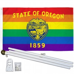 Oregon Rainbow Pride 3 'x 5' Polyester Flag, Pole and Mount