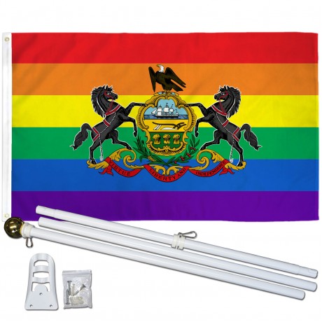 Pennsylvania Rainbow Pride 3 'x 5' Polyester Flag, Pole and Mount