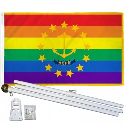 Rhode Island Rainbow Pride 3 'x 5' Polyester Flag, Pole and Mount