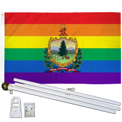 5' Wood Flag Pole Kit Wall Mount Bracket 3x5 Rainbow Love Hearts Polyester Flag 
