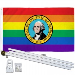 Washington Rainbow Pride 3 'x 5' Polyester Flag, Pole and Mount