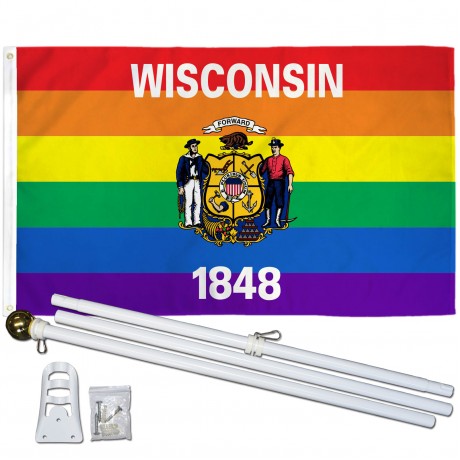Wisconsin Rainbow Pride 3 'x 5' Polyester Flag, Pole and Mount