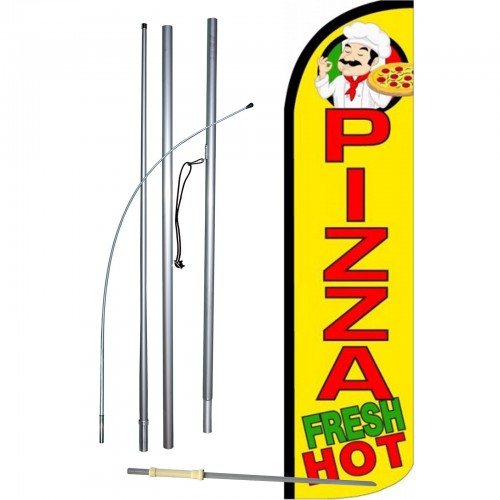 FRESH HOT PIZZA Flag Kit 3’ Wide Windless Swooper Feather Advertising Sign 