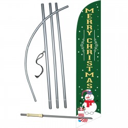 Merry Christmas Snowman Green Windless Swooper Flag Bundle